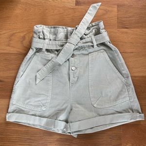 Zara Sea Foam Green, High-Waisted, Belted Shorts